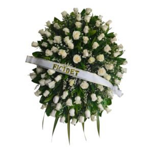 Floristería Fúnebre Cali: Corona Exequial Premium Blanca en Cali. Arreglo solemne de alta gama para luto con entrega inmediata