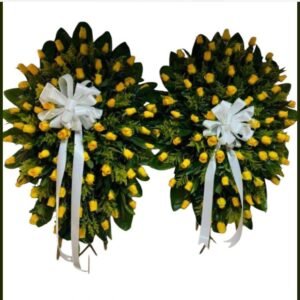 duo de coronas funebres cali de rosas con aster y cinta personalizada