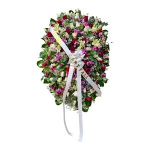 Ofrenda fúnebre de lujo con 100 rosas 20 lirios y 36 orquídeas hawaianas con cinta de condolencias cali